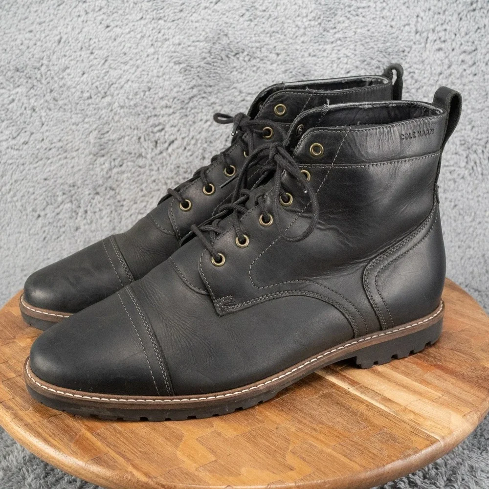 Men's Black Leather Cole Haan Nathan Cap Toe Chukka Boots Size 11